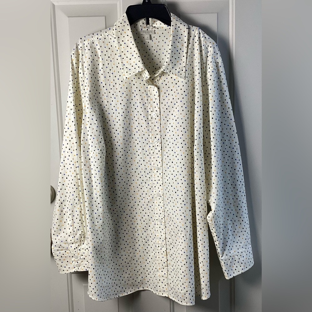Talbots womens Cream Shirt with Blue and Gold Dots size 3X